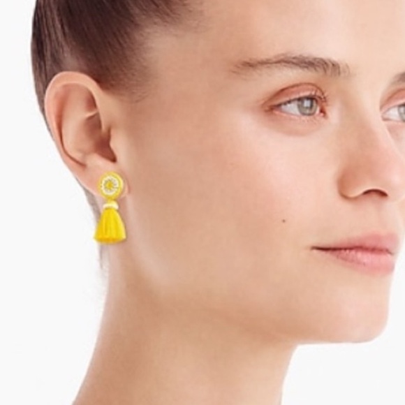 NWT! J. Crew Yellow Beaded Tassel Stud Earrings and Dust Bag - Picture 10 of 10